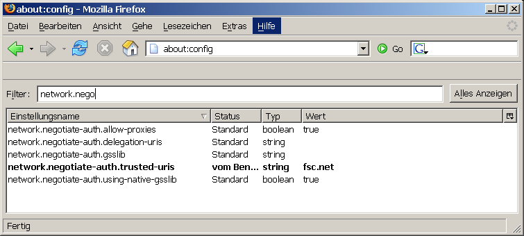 Screenshot of about:config window